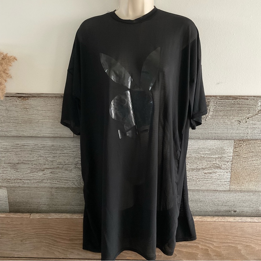 Playboy x Missguided sheer tunic top/dress w/ playboy bunny graphic size 4 (F1)